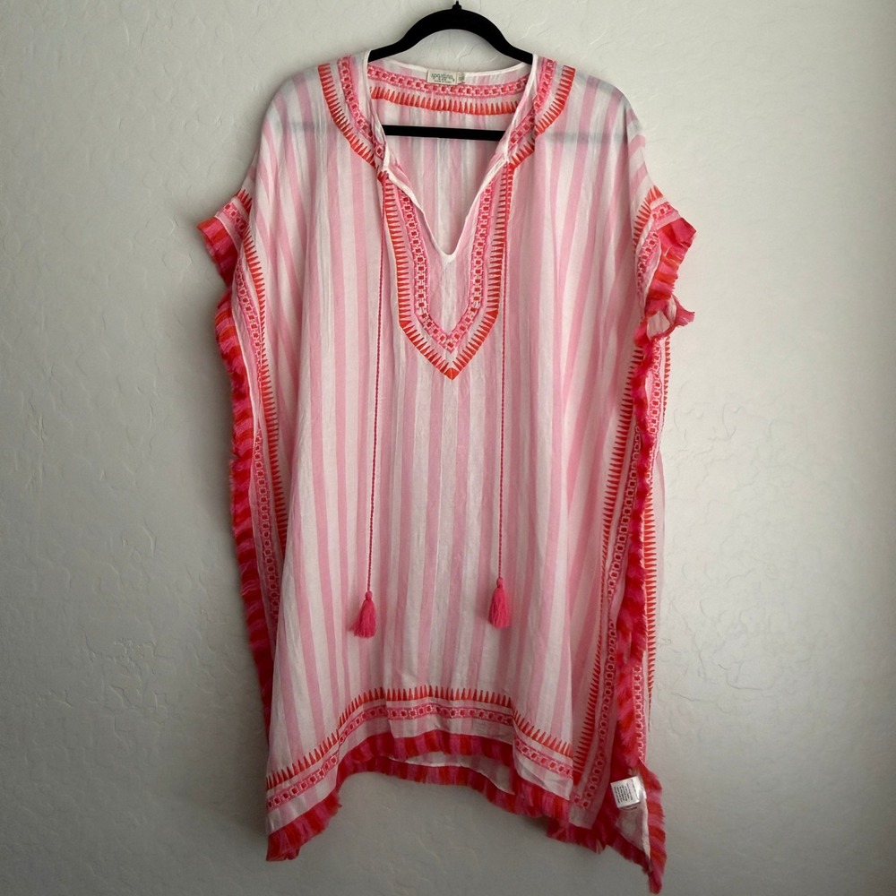 Spartina 449 Women's Kaftan Linen Blend Striped Swimsuit Cover Up One Size